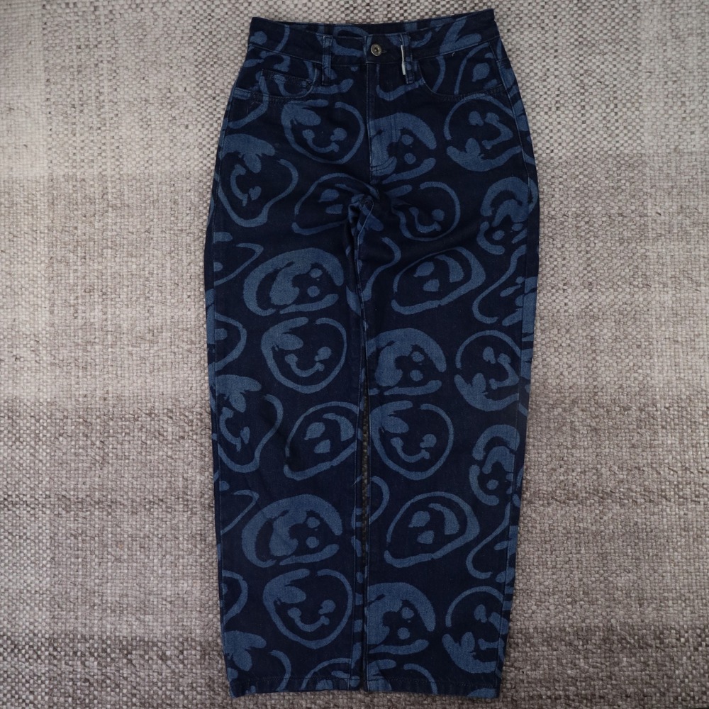 Collusion Straight Leg Jeans Women 28/8 Petite Blue Abstract Smiley Face Good